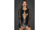 Noir - Power Wetlook Short Dress w Lace Sleeves